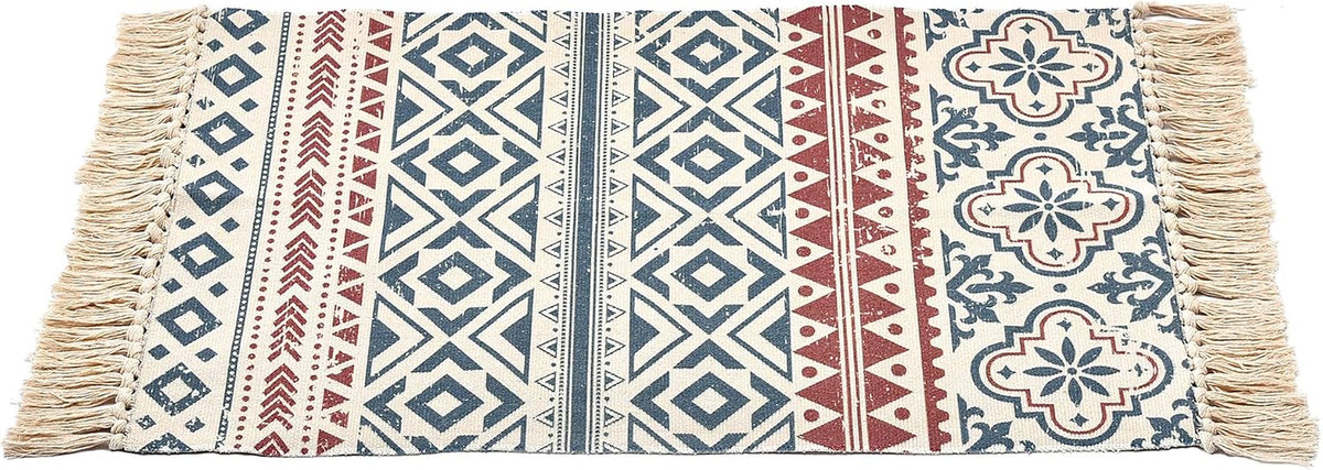 Contemporary Moroccan Geometric Design Hand Woven Cotton Printed Rug 23.6'' X 35.4'' Washable Door Mat Accent Rug Runner for Kitchen Floor, Living Room, Bedroom