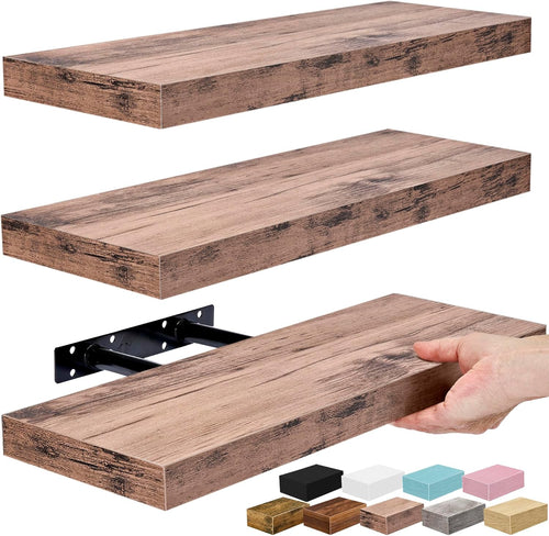 16 Inch Floating Shelves for Wall (3 Pack, Mahogany)