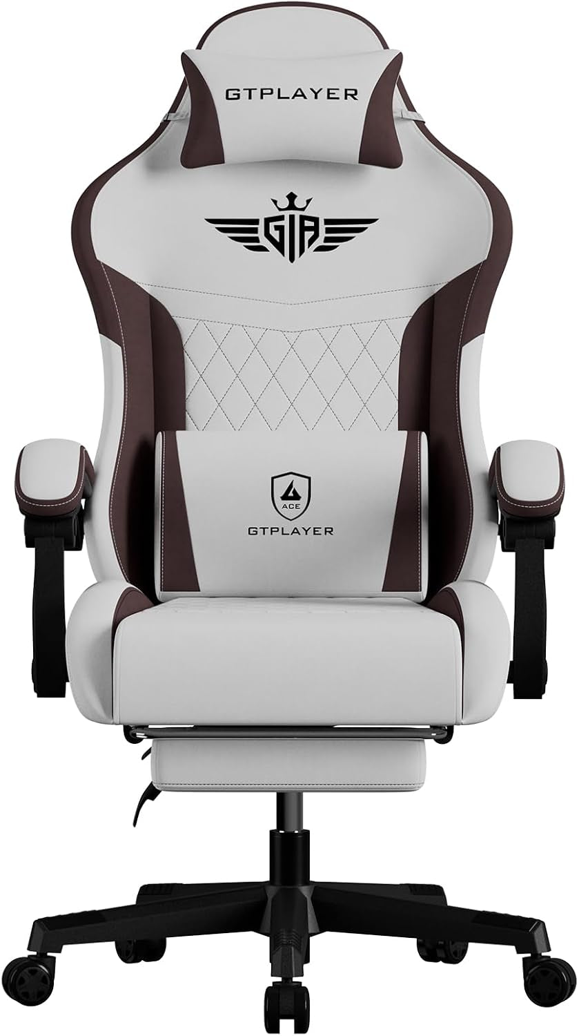 Gaming Chair, Video Game Chairs with Footrest and Lumbar Support, Computer Chair for Adults with Extended Backrest, Ergonomic Reclining Silla Gamer, Fabric, Brown