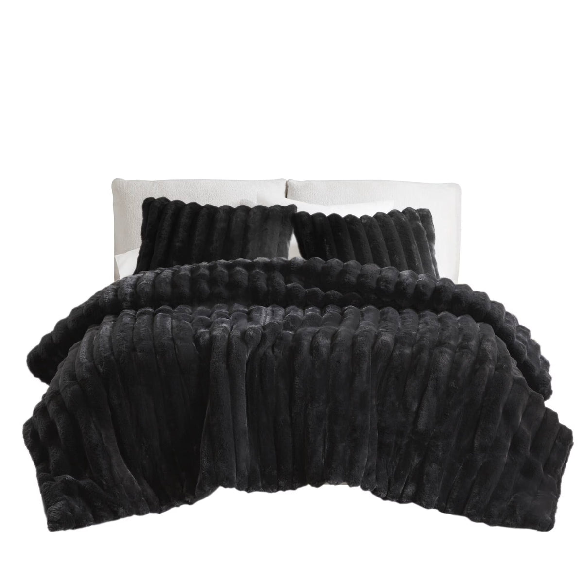 Bedding Sets 3 PCS King Ultrasoft Faux Fur Ribbed Comforter Set Black,Bed Sets