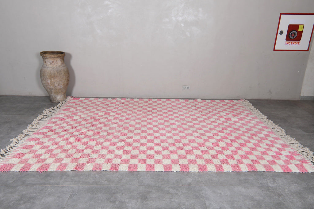 Authentic Beni Ourain Rug 8.2 X 11.2 Feet Checkered Rug Pink - Morocco Rug - Handmade Berber Rug - Moroccan Rug - Checkers Rug - Wool Rug
