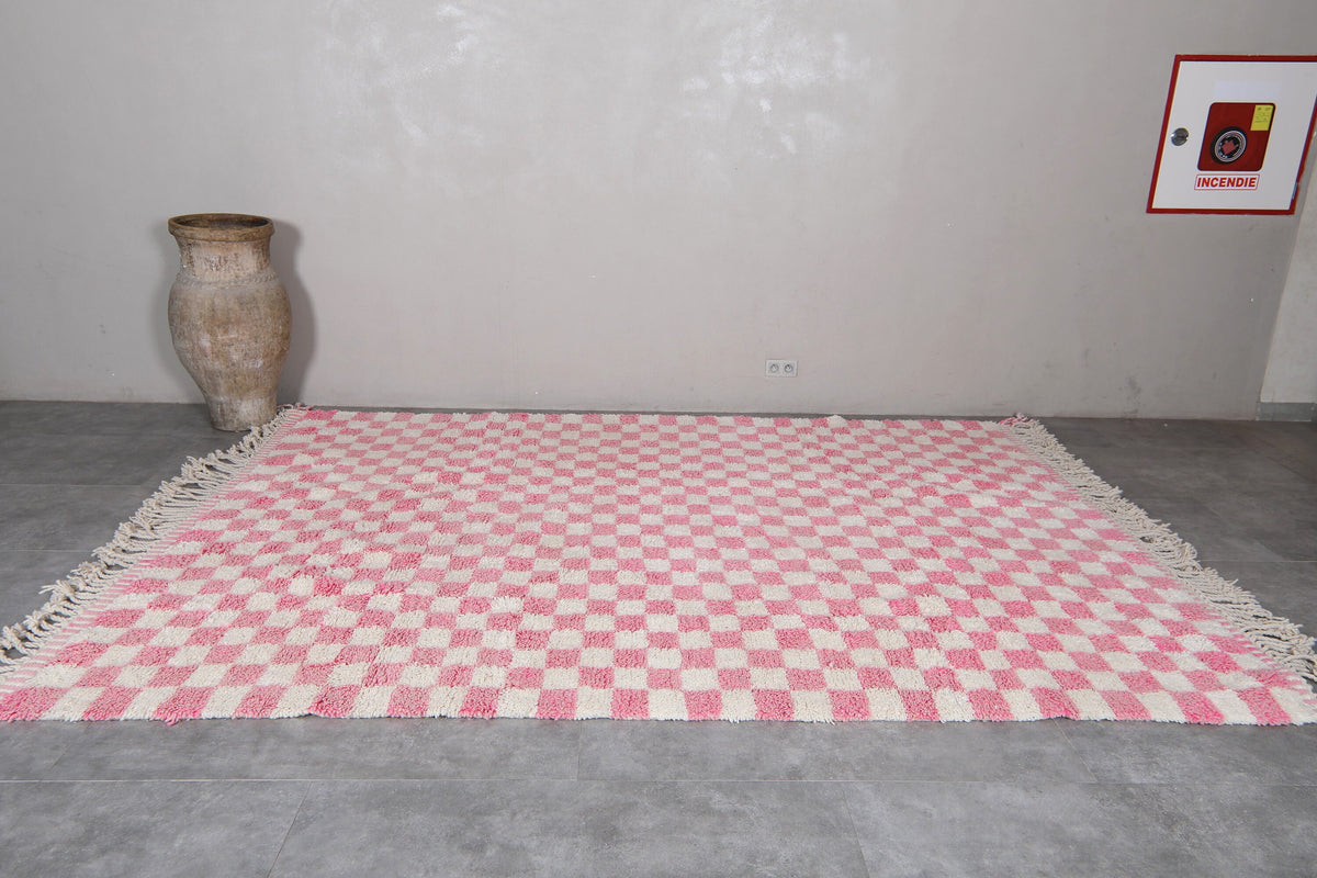 Authentic Beni Ourain Rug 8.2 X 11.2 Feet Checkered Rug Pink - Morocco Rug - Handmade Berber Rug - Moroccan Rug - Checkers Rug - Wool Rug