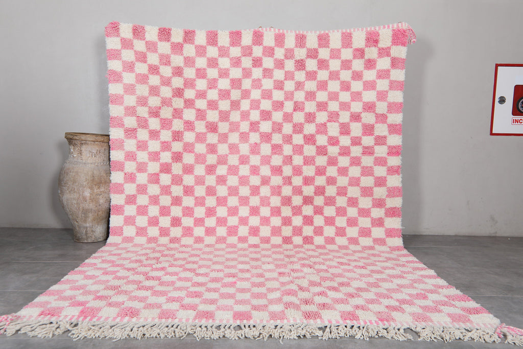 Authentic Beni Ourain Rug 8.2 X 11.2 Feet Checkered Rug Pink - Morocco Rug - Handmade Berber Rug - Moroccan Rug - Checkers Rug - Wool Rug