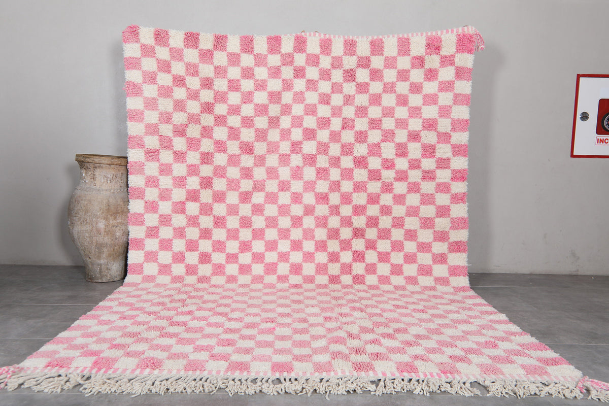 Authentic Beni Ourain Rug 8.2 X 11.2 Feet Checkered Rug Pink - Morocco Rug - Handmade Berber Rug - Moroccan Rug - Checkers Rug - Wool Rug