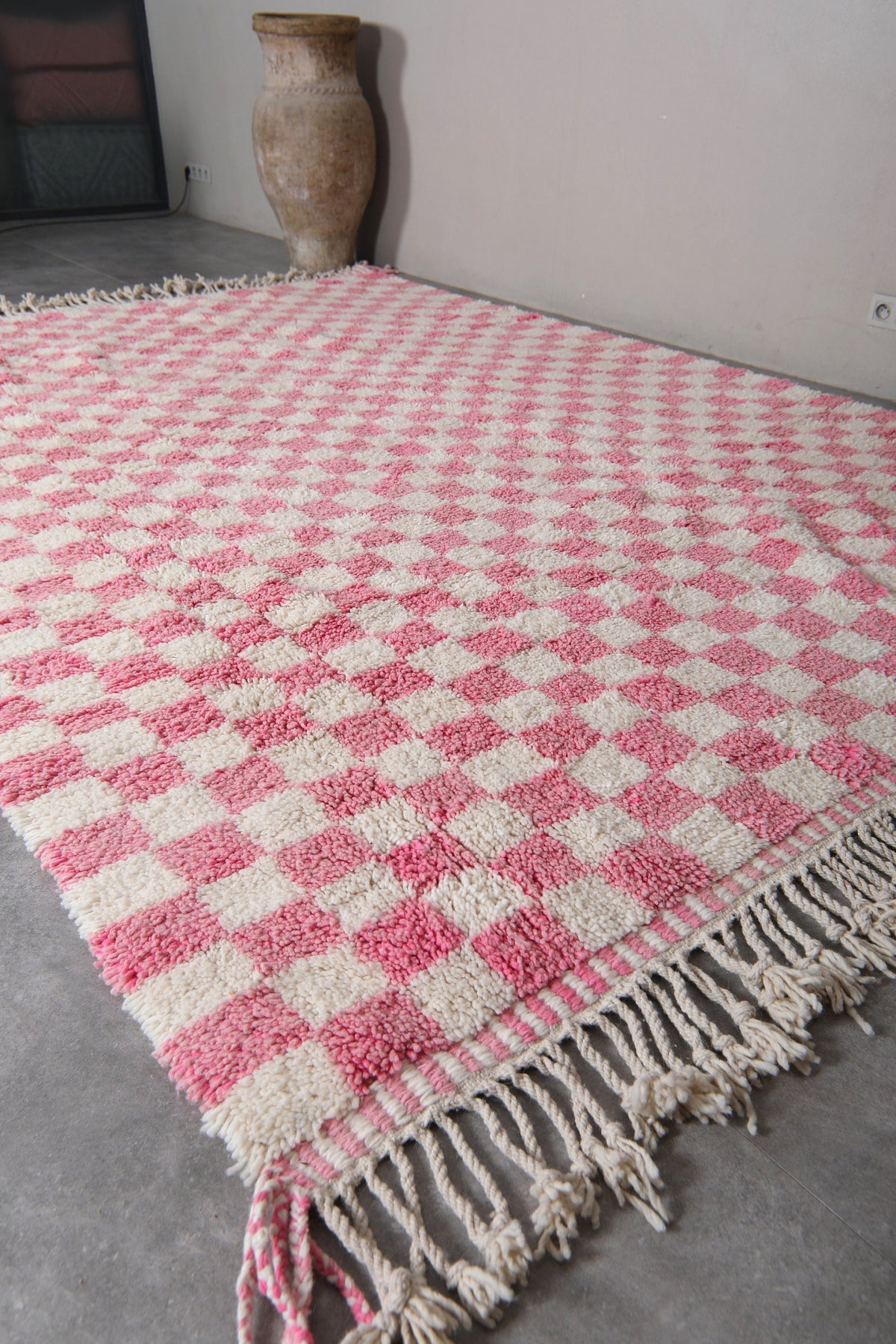 Authentic Beni Ourain Rug 8.2 X 11.2 Feet Checkered Rug Pink - Morocco Rug - Handmade Berber Rug - Moroccan Rug - Checkers Rug - Wool Rug