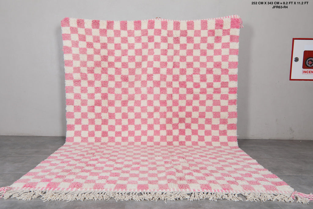 Authentic Beni Ourain Rug 8.2 X 11.2 Feet Checkered Rug Pink - Morocco Rug - Handmade Berber Rug - Moroccan Rug - Checkers Rug - Wool Rug