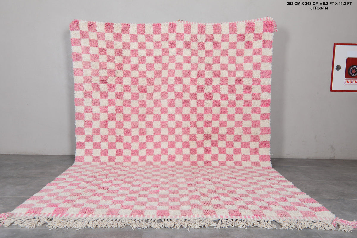 Authentic Beni Ourain Rug 8.2 X 11.2 Feet Checkered Rug Pink - Morocco Rug - Handmade Berber Rug - Moroccan Rug - Checkers Rug - Wool Rug