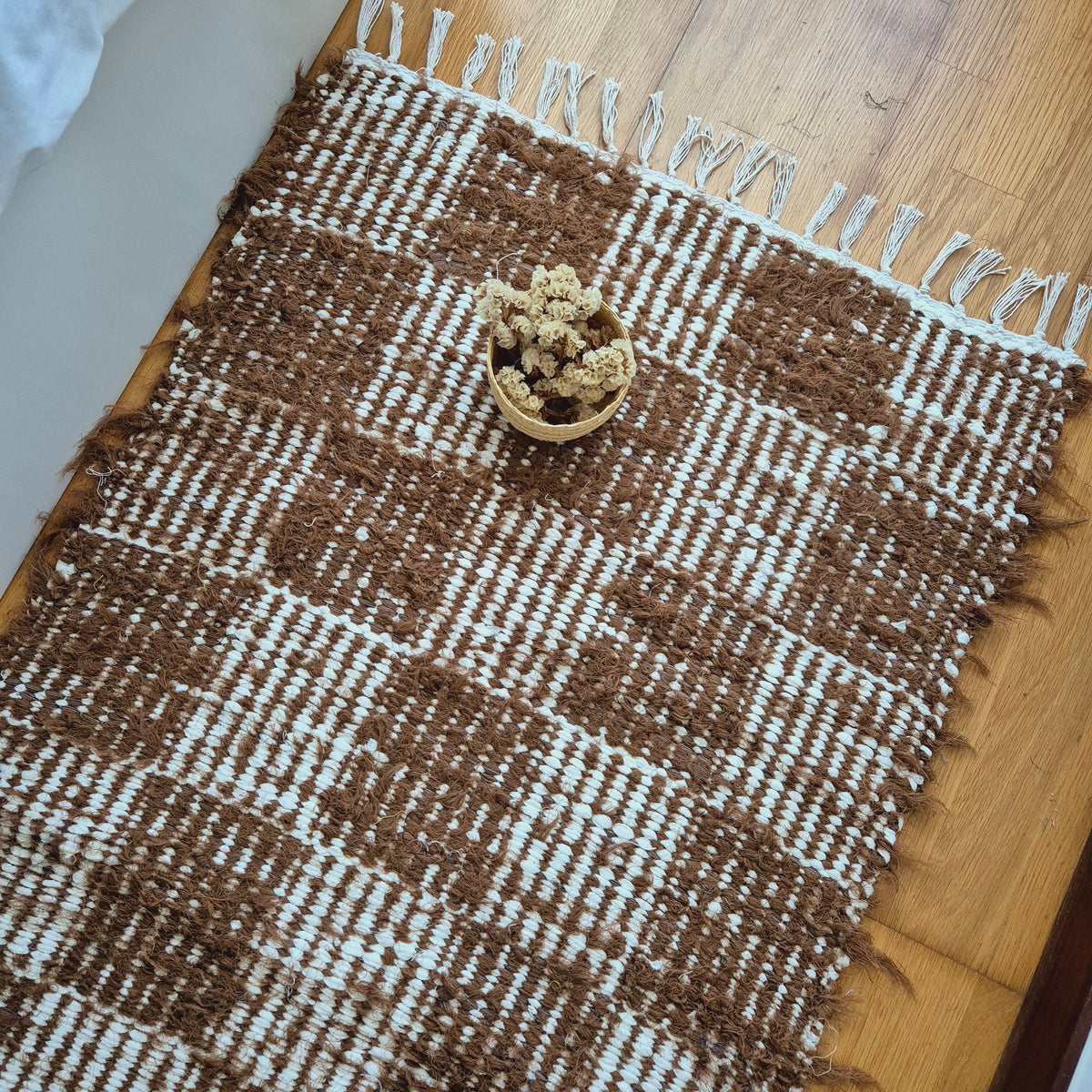 Medium Brown White Rug / Handwoven Rug / Unique Rug / Doormat Rug / Bathroom Rug / Recycled Rug / Modern Rug / Cotton Area Rug / Bedside Rug
