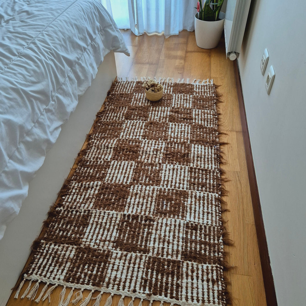 Medium Brown White Rug / Handwoven Rug / Unique Rug / Doormat Rug / Bathroom Rug / Recycled Rug / Modern Rug / Cotton Area Rug / Bedside Rug