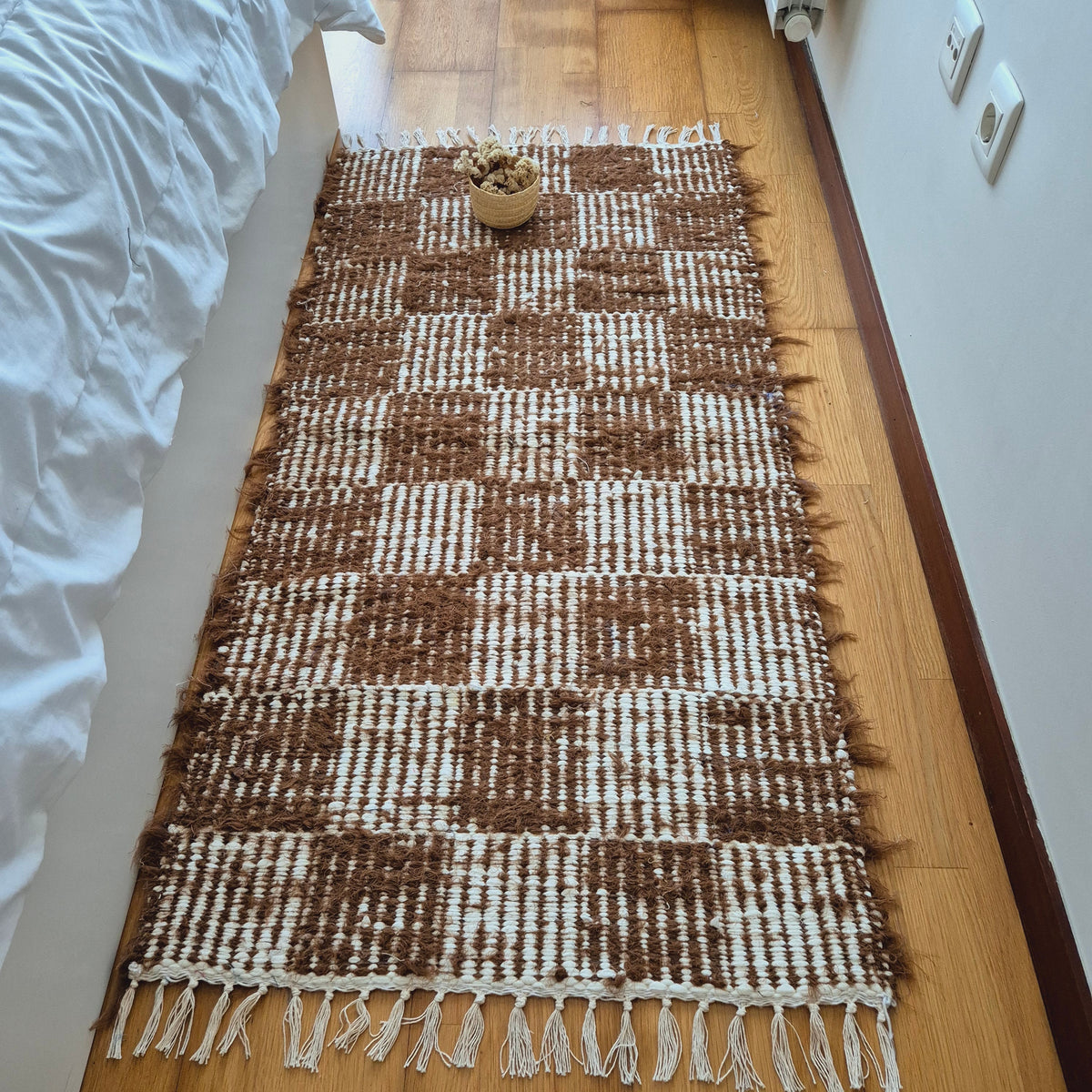 Medium Brown White Rug / Handwoven Rug / Unique Rug / Doormat Rug / Bathroom Rug / Recycled Rug / Modern Rug / Cotton Area Rug / Bedside Rug