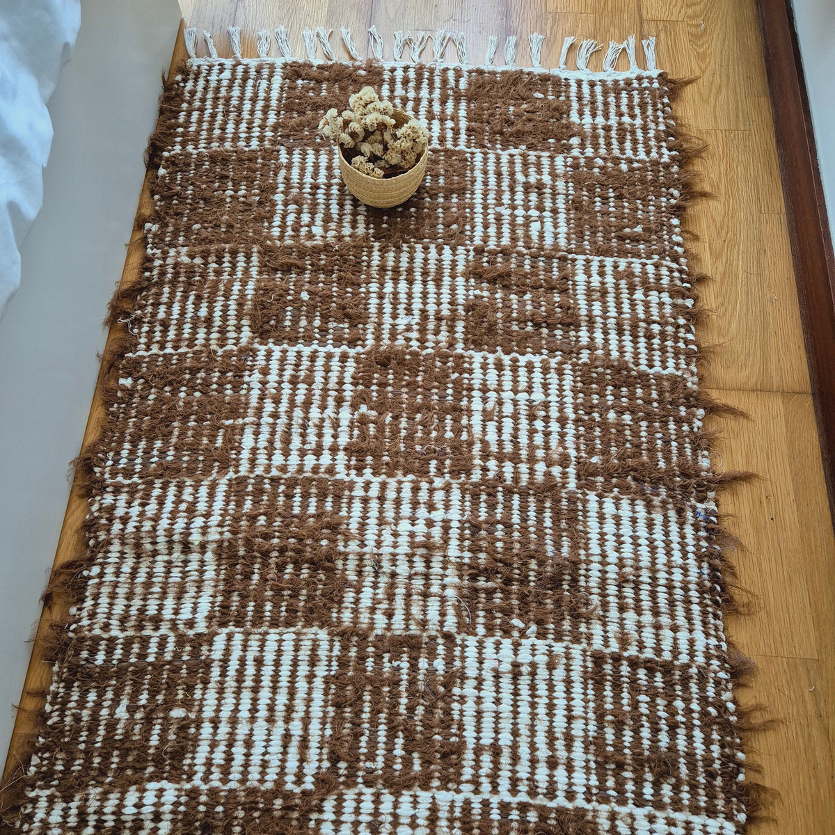Medium Brown White Rug / Handwoven Rug / Unique Rug / Doormat Rug / Bathroom Rug / Recycled Rug / Modern Rug / Cotton Area Rug / Bedside Rug